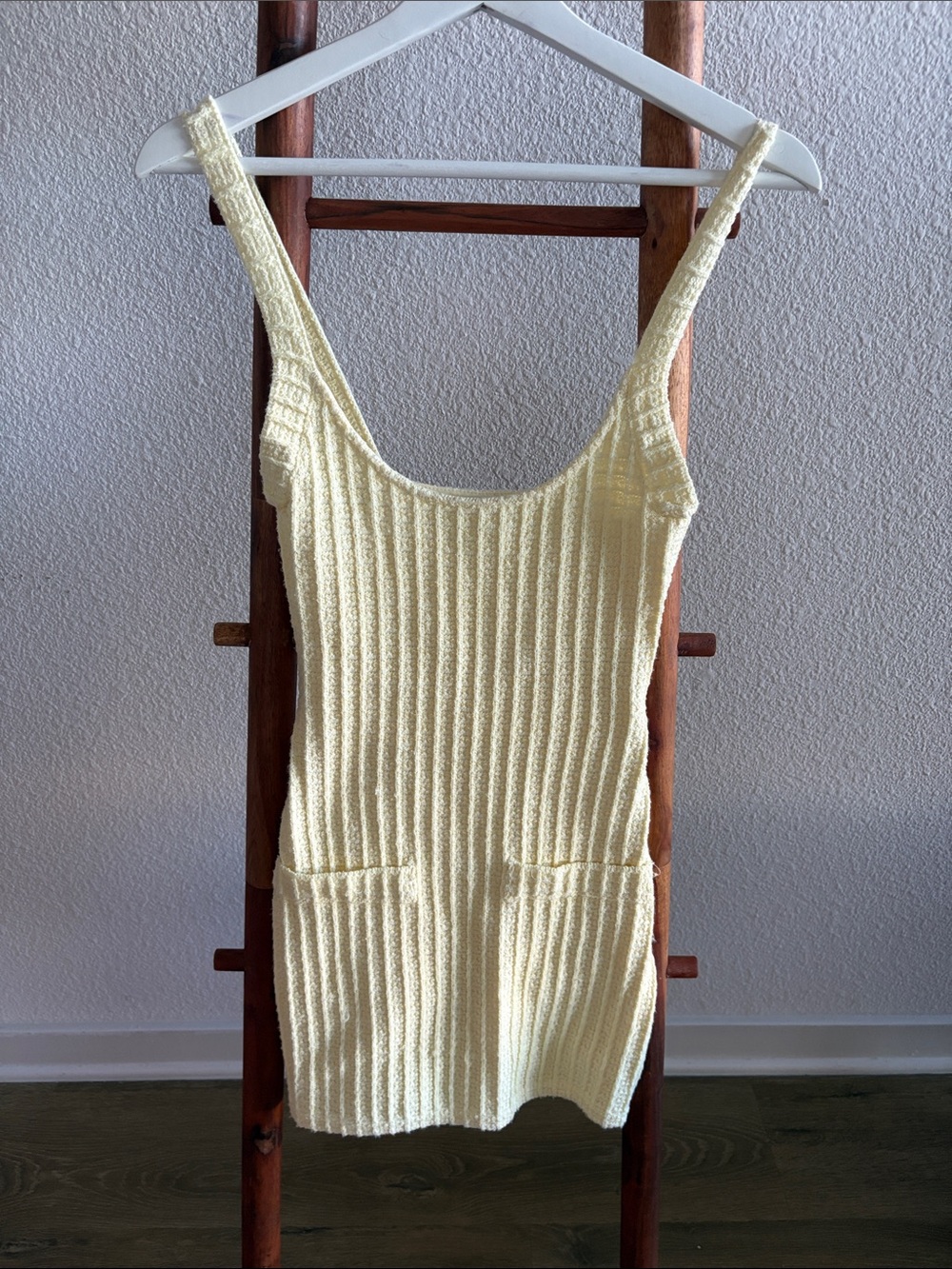 Zara Pale Yellow Ribbed Knit Tank Romper